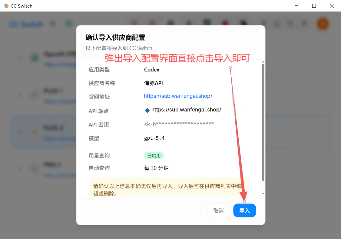 浏览器打开 ccSwitch 确认窗口